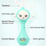 Baby Music Flashing Rattle Toys Rabbit Teether Hand Bells Mobile Infant Stop Weep Tear Rattles Newborn Early Educational Toy 18M